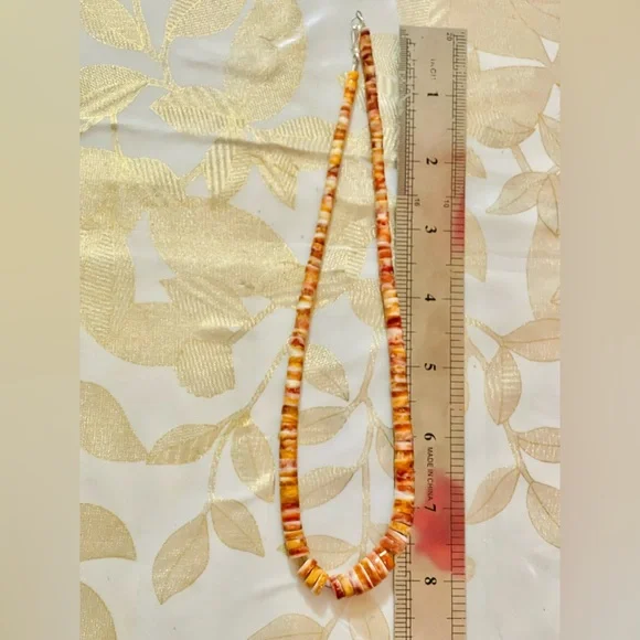 Southwestorange spiny oyster heishi beads Graduated necklace Sterling Clasp 16